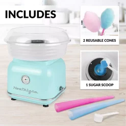 Dessert Makers Nostalgia Retro Aqua Electric Cotton Candy Maker With 2-Reusable Cotton Candy Cones -Dessert Makers Popular Store aqua nostalgia cotton candy machines clcm8aq 76 1000