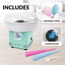 Dessert Makers Nostalgia Retro Aqua Hard And Sugar Free Cotton Candy Maker With Cotton Candy Cones -Dessert Makers Popular Store aqua nostalgia cotton candy machines pcm425aq 4f 1000