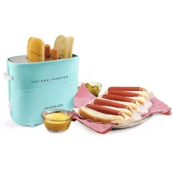 Toasters Nostalgia Retro Series 2-Slice Aqua Long Slot Hot Dog And Bun Toaster With Crumb Tray And Mini Tongs -Dessert Makers Popular Store aqua nostalgia pop up toasters hdt600aq 4f 1000