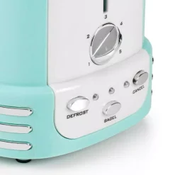 Toasters Nostalgia Retro Series 2-Slice Aqua Wide Slot Bagel Toaster With Crumb Tray And Shade Settings 8 Toasters Nostalgia Retro Series 2-Slice Aqua Wide Slot Bagel Toaster With Crumb Tray And Shade Settings -Dessert Makers Popular Store aqua nostalgia pop up toasters rtos200aq 4f 1000
