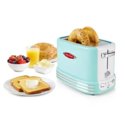 Toasters Nostalgia Retro Series 2-Slice Aqua Wide Slot Bagel Toaster With Crumb Tray And Shade Settings 7 Toasters Nostalgia Retro Series 2-Slice Aqua Wide Slot Bagel Toaster With Crumb Tray And Shade Settings -Dessert Makers Popular Store aqua nostalgia pop up toasters rtos200aq c3 1000
