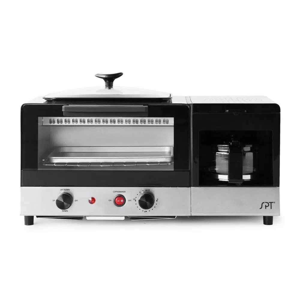Toasters SPT Breakfast Center 1450 W 2-Slice Black And Stainless Steel Toaster Oven With Griddle And Coffee Maker 3 Toasters SPT Breakfast Center 1450 W 2-Slice Black And Stainless Steel Toaster Oven With Griddle And Coffee Maker