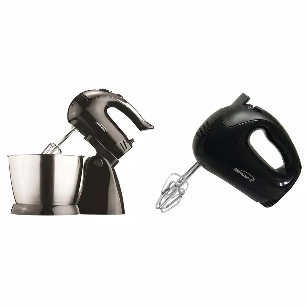 Mixers Brentwood Appliances 3 Qt. 5-Speed Black Electric Stand Mixer With Bowl And 5-Speed Black Electric Hand Mixer 3 Mixers Brentwood Appliances 3 Qt. 5-Speed Black Electric Stand Mixer With Bowl And 5-Speed Black Electric Hand Mixer