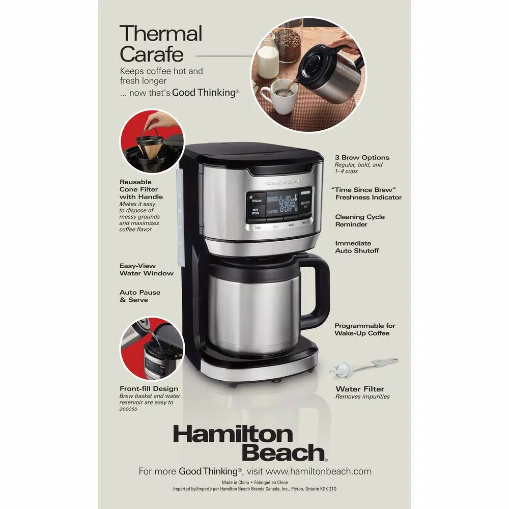 Coffee Makers Hamilton Beach 12-Cup Black Programmable Front-Fill Coffee Maker With Thermal Carafe 6 Coffee Makers Hamilton Beach 12-Cup Black Programmable Front-Fill Coffee Maker With Thermal Carafe - Image 4