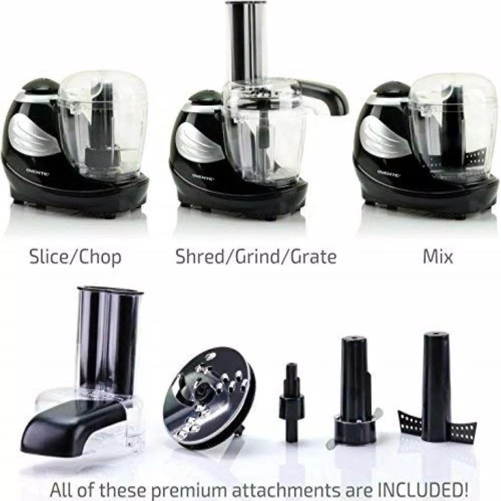 Food Processing Ovente 1.5-Cup Single Speed Black Mini Food Processor Chopping Blade, Mixer, Shredding/Slicing Disc 4 Food Processing Ovente 1.5-Cup Single Speed Black Mini Food Processor Chopping Blade, Mixer, Shredding/Slicing Disc - Image 2