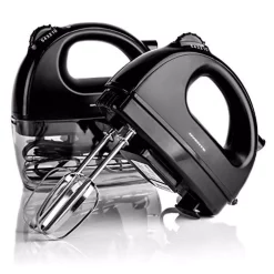 Mixers Ovente 5-Speed Hand Mixer Stainless Steel Chrome Beaters And Free Snap-On Case, 150W, Black
