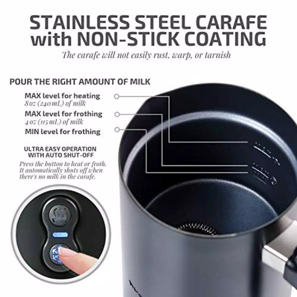 Coffee Makers Ovente 8 Oz. Black Automatic Electric Milk Frother And Steamer Hot Or Cold Froth Functionality Foam Maker And Warmer 5 Coffee Makers Ovente 8 Oz. Black Automatic Electric Milk Frother And Steamer Hot Or Cold Froth Functionality Foam Maker And Warmer - Image 3