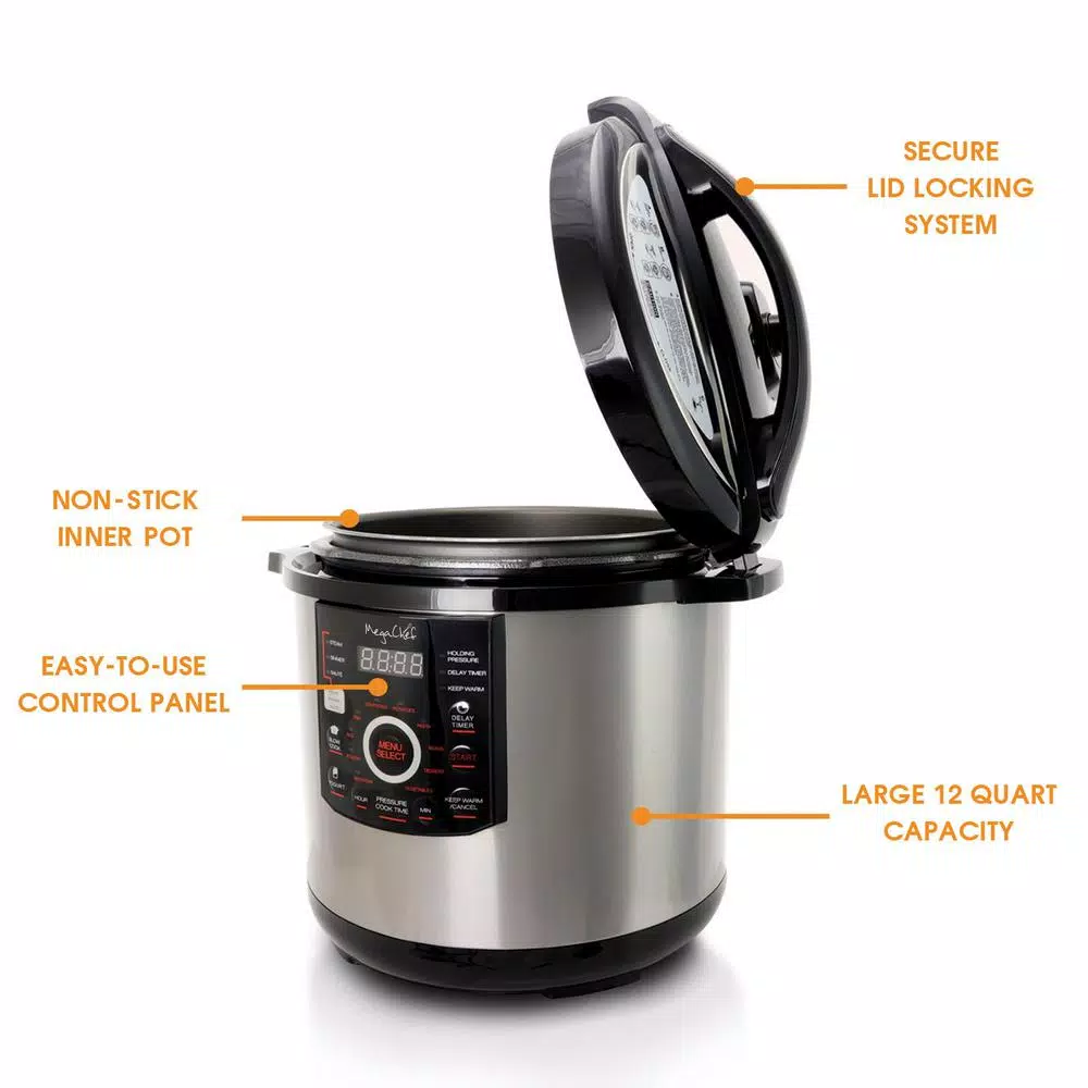 Cookers MegaChef 12 Qt. Black And Silver Electric Pressure Cooker With Automatic Shut-Off And Keep Warm Setting 6 Cookers MegaChef 12 Qt. Black And Silver Electric Pressure Cooker With Automatic Shut-Off And Keep Warm Setting - Image 4