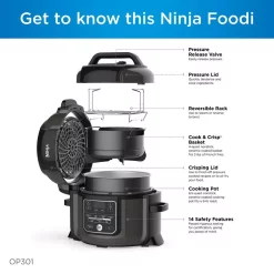 Cookers NINJA Foodi 6.5 Qt. Black Stainless Electric Pressure Cooker With Tender Crisp Technology -Dessert Makers Popular Store black stainless ninja electric pressure cookers op301 44 1000