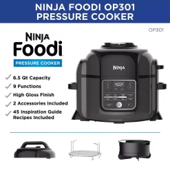 Cookers NINJA Foodi 6.5 Qt. Black Stainless Electric Pressure Cooker With Tender Crisp Technology -Dessert Makers Popular Store black stainless ninja electric pressure cookers op301 c3 1000