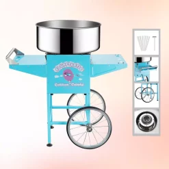 Dessert Makers Great Northern Blue Cotton Candy Machine And Cart- Flufftastic Floss Maker- Stainless Steel Pan, 2 Side Trays & 13 In. Wheels -Dessert Makers Popular Store blue great northern cotton candy machines 822493cgk 4f 1000