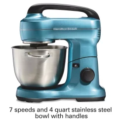 Mixers Hamilton Beach 4 Qt. 7-Speed Blue Stand Mixer With With Whisk, Dough Hook, Flat Beater Attachments 12 Mixers Hamilton Beach 4 Qt. 7-Speed Blue Stand Mixer With With Whisk, Dough Hook, Flat Beater Attachments -Dessert Makers Popular Store blue hamilton beach stand mixers 63393 1f 1000