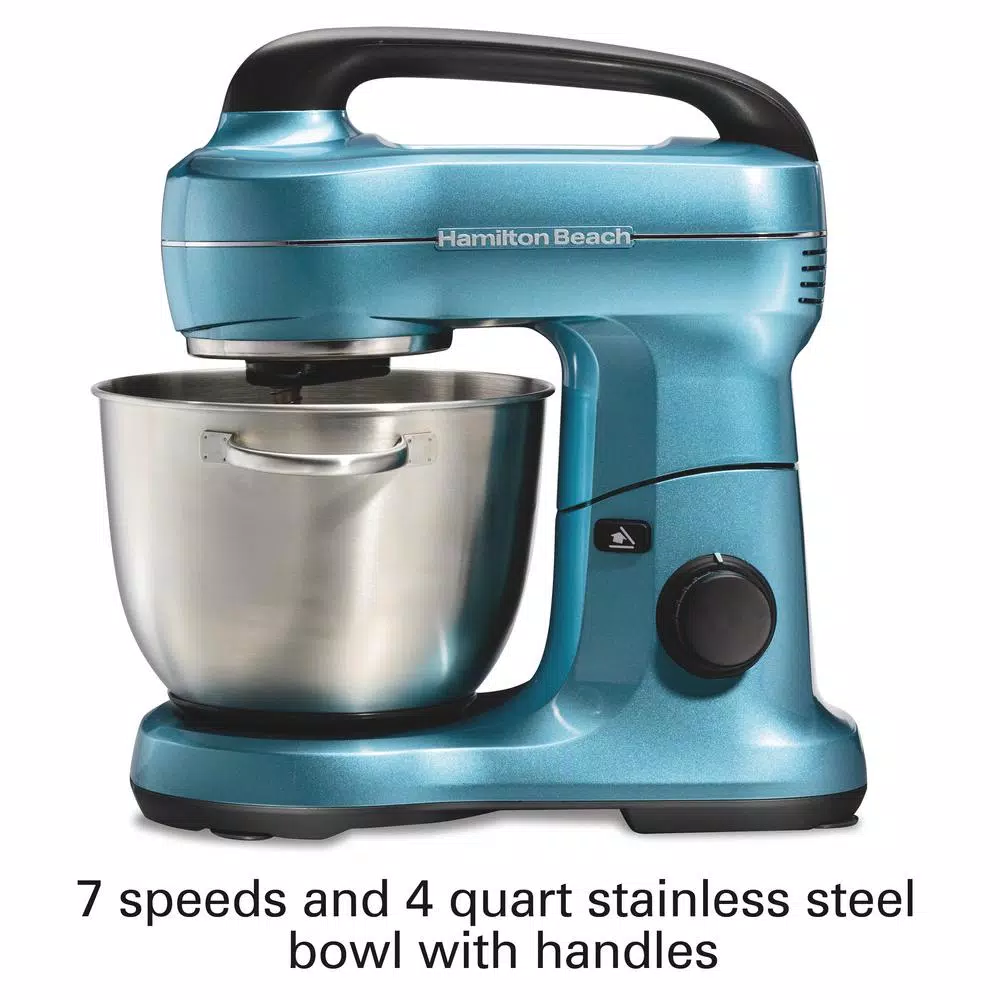 Mixers Hamilton Beach 4 Qt. 7-Speed Blue Stand Mixer With With Whisk, Dough Hook, Flat Beater Attachments 6 Mixers Hamilton Beach 4 Qt. 7-Speed Blue Stand Mixer With With Whisk, Dough Hook, Flat Beater Attachments - Image 4
