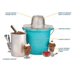 Dessert Makers Nostalgia 4 Qt. Electric Ice Cream Maker With Easy-Carry Handle -Dessert Makers Popular Store blue nostalgia ice cream makers picm4bg 76 1000