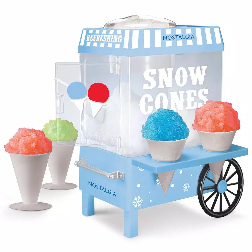 Dessert Makers Nostalgia Vintage 160 Oz. Snow Cone Maker In Blue With Reusable Cones 3 Dessert Makers Nostalgia Vintage 160 Oz. Snow Cone Maker In Blue With Reusable Cones