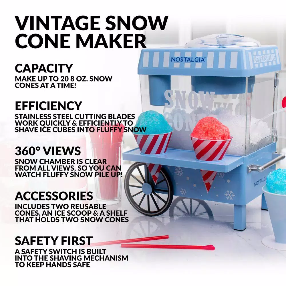 Dessert Makers Nostalgia Vintage 160 Oz. Snow Cone Maker In Blue With Reusable Cones 4 Dessert Makers Nostalgia Vintage 160 Oz. Snow Cone Maker In Blue With Reusable Cones - Image 2