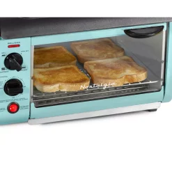 Toasters Nostalgia Retro Breakfast Center 1500 W 4-Slice Blue Toaster Oven With Built-In Timer -Dessert Makers Popular Store blue nostalgia toaster ovens bset300blue 44 1000