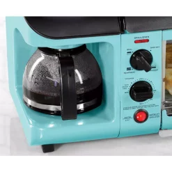 Toasters Nostalgia Retro Breakfast Center 1500 W 4-Slice Blue Toaster Oven With Built-In Timer -Dessert Makers Popular Store blue nostalgia toaster ovens bset300blue 4f 1000