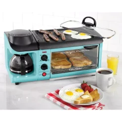 Toasters Nostalgia Retro Breakfast Center 1500 W 4-Slice Blue Toaster Oven With Built-In Timer -Dessert Makers Popular Store blue nostalgia toaster ovens bset300blue c3 1000