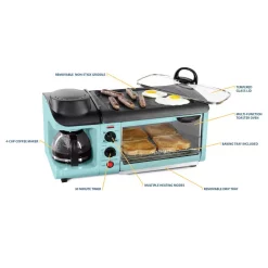 Toasters Nostalgia Retro Breakfast Center 1500 W 4-Slice Blue Toaster Oven With Built-In Timer -Dessert Makers Popular Store blue nostalgia toaster ovens bset300blue fa 1000
