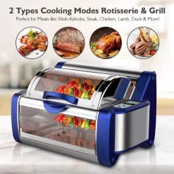 Toasters NutriChef White Digital Countertop Rotisserie & Grill Oven Rotating Kitchen Cooker In Blue -Dessert Makers Popular Store blue nutrichef toaster ovens pkrtvg65bl 1f 1000