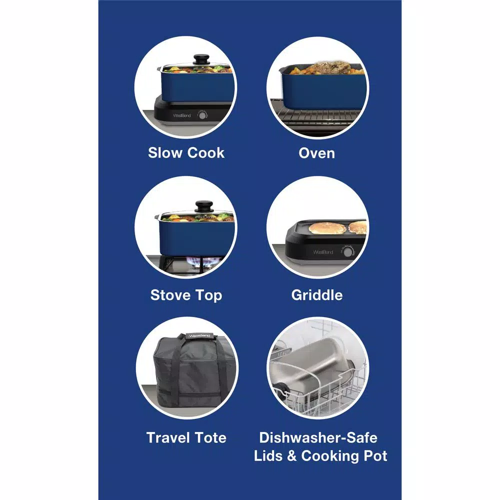 Cookers West Bend 5 Qt. Blue Non-Stick Versatility Slow Cooker With 5-Temperature Settings Includes Travel Lid And Thermal Tote 7 Cookers West Bend 5 Qt. Blue Non-Stick Versatility Slow Cooker With 5-Temperature Settings Includes Travel Lid And Thermal Tote - Image 5