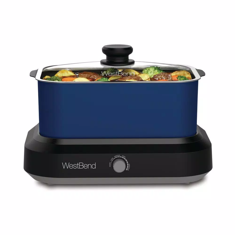 Cookers West Bend 5 Qt. Blue Non-Stick Versatility Slow Cooker With 5-Temperature Settings Includes Travel Lid And Thermal Tote 5 Cookers West Bend 5 Qt. Blue Non-Stick Versatility Slow Cooker With 5-Temperature Settings Includes Travel Lid And Thermal Tote - Image 3