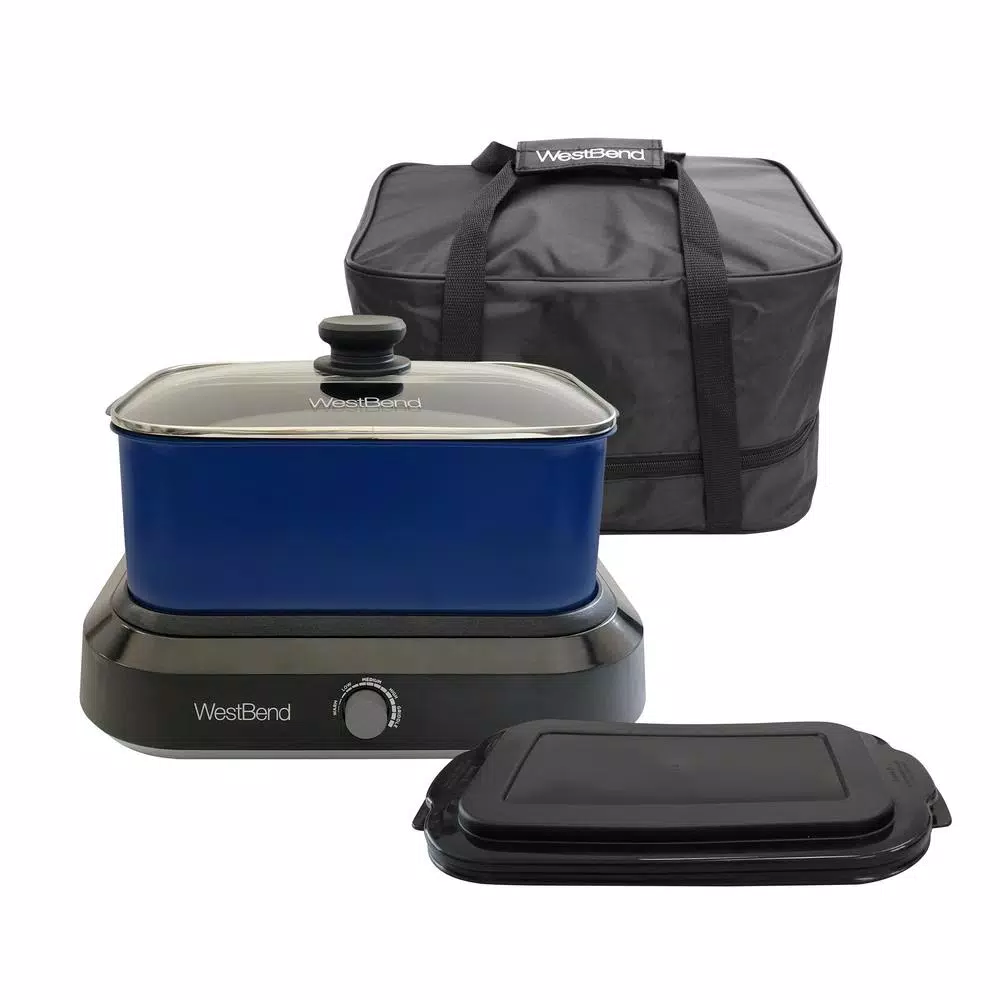 Cookers West Bend 5 Qt. Blue Non-Stick Versatility Slow Cooker With 5-Temperature Settings Includes Travel Lid And Thermal Tote 4 Cookers West Bend 5 Qt. Blue Non-Stick Versatility Slow Cooker With 5-Temperature Settings Includes Travel Lid And Thermal Tote - Image 2