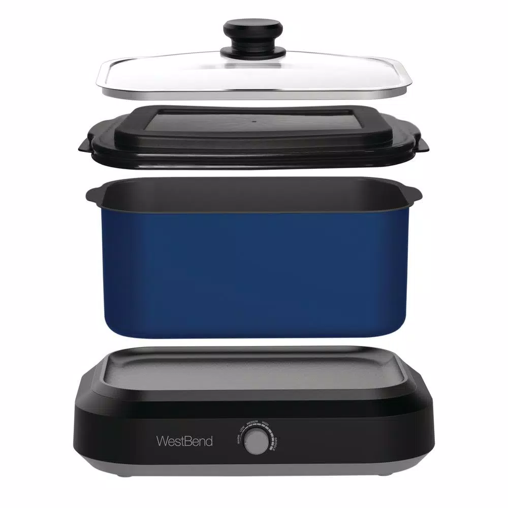 Cookers West Bend 6 Qt. Blue Non-Stick Versatility Slow Cooker With 5-Temperature Settings Includes Travel Lid And Thermal Tote 6 Cookers West Bend 6 Qt. Blue Non-Stick Versatility Slow Cooker With 5-Temperature Settings Includes Travel Lid And Thermal Tote - Image 4