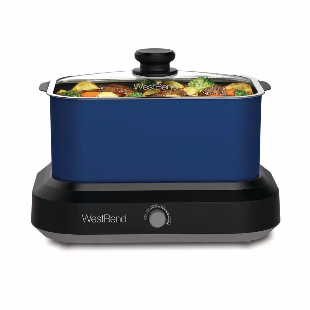 Cookers West Bend 6 Qt. Blue Non-Stick Versatility Slow Cooker With 5-Temperature Settings Includes Travel Lid And Thermal Tote 5 Cookers West Bend 6 Qt. Blue Non-Stick Versatility Slow Cooker With 5-Temperature Settings Includes Travel Lid And Thermal Tote - Image 3