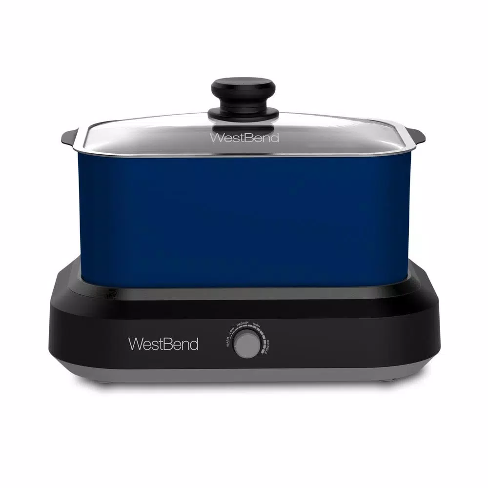 Cookers West Bend 6 Qt. Blue Non-Stick Versatility Slow Cooker With 5-Temperature Settings Includes Travel Lid And Thermal Tote 3 Cookers West Bend 6 Qt. Blue Non-Stick Versatility Slow Cooker With 5-Temperature Settings Includes Travel Lid And Thermal Tote