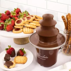 Dessert Makers Nostalgia 3-Tier 0.5 Lbs. Brown Chocolate Fondue Fountain -Dessert Makers Popular Store brown nostalgia chocolate fountains cff3br 4f 1000