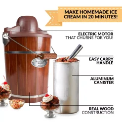Dessert Makers Nostalgia Vintage 6 Qt. Dark Wood Bucket Electric Ice Cream Maker -Dessert Makers Popular Store brown nostalgia ice cream makers icmp600wd 44 1000