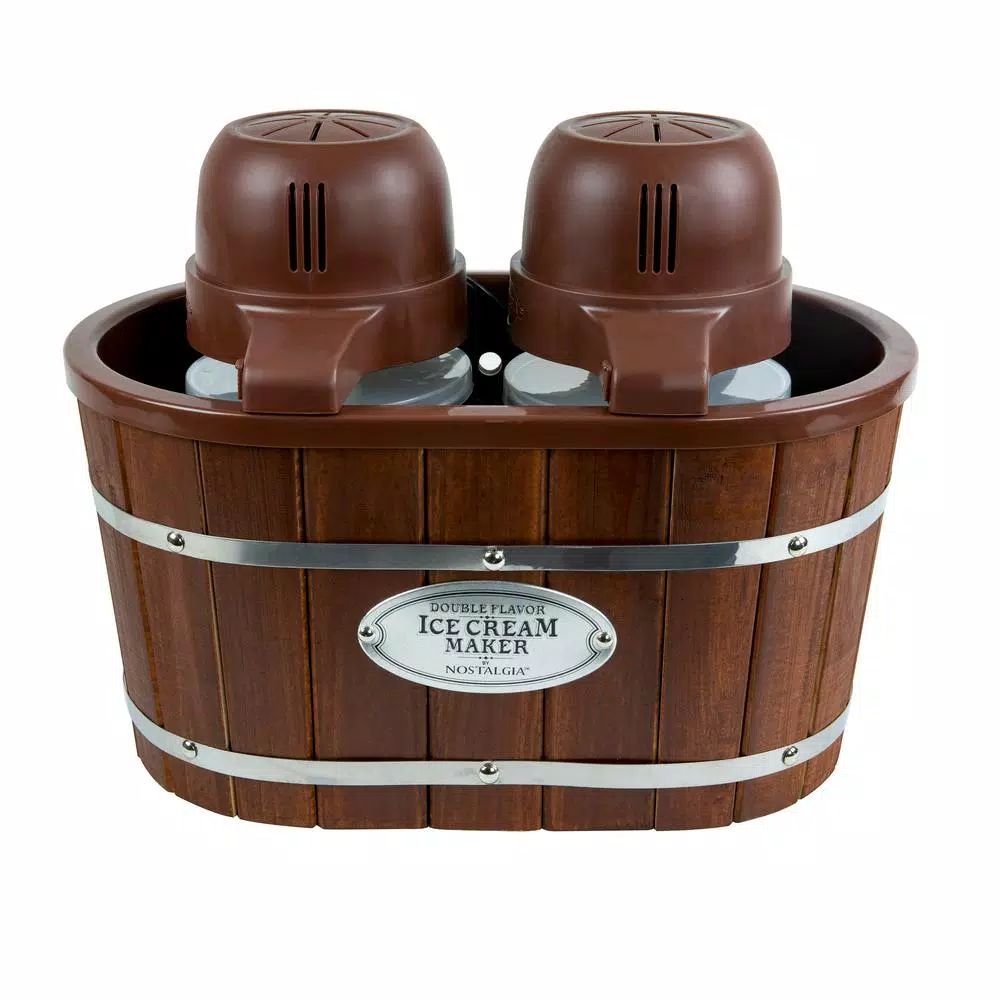 Dessert Makers Nostalgia 4 Qt. In Brown Electric Double Flavor Ice Cream Maker 3 Dessert Makers Nostalgia 4 Qt. In Brown Electric Double Flavor Ice Cream Maker