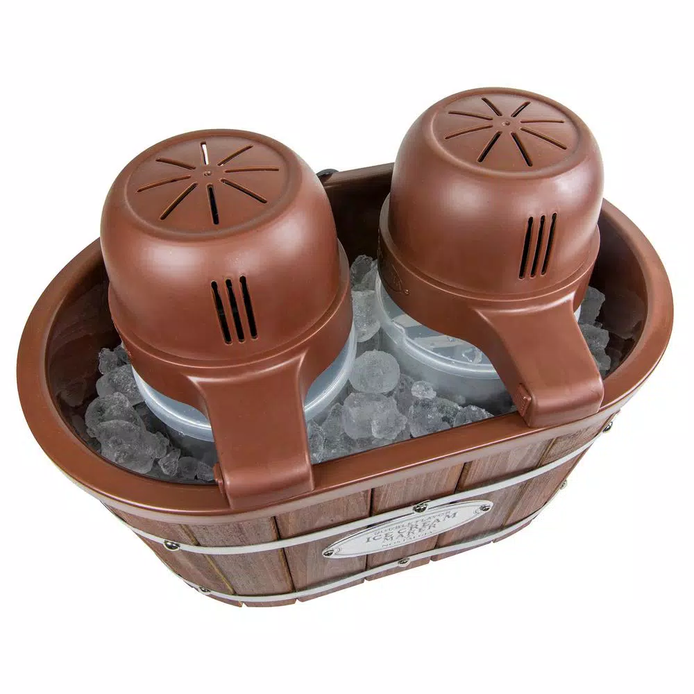 Dessert Makers Nostalgia 4 Qt. In Brown Electric Double Flavor Ice Cream Maker 4 Dessert Makers Nostalgia 4 Qt. In Brown Electric Double Flavor Ice Cream Maker - Image 2