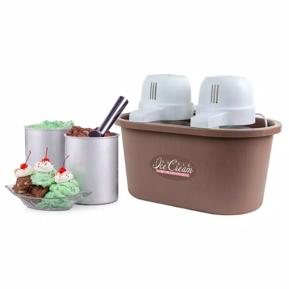 Dessert Makers Nostalgia 4 Qt. Brown Double Flavor Ice Cream Maker 4 Dessert Makers Nostalgia 4 Qt. Brown Double Flavor Ice Cream Maker - Image 2