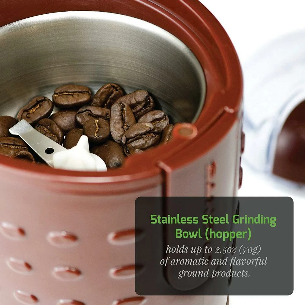 Coffee Makers Ovente 2.5 Oz. Brown One-Touch Electric Coffee Grinder With Transparent Easy Open Lid And Stainless Steel Blades 5 Coffee Makers Ovente 2.5 Oz. Brown One-Touch Electric Coffee Grinder With Transparent Easy Open Lid And Stainless Steel Blades - Image 3