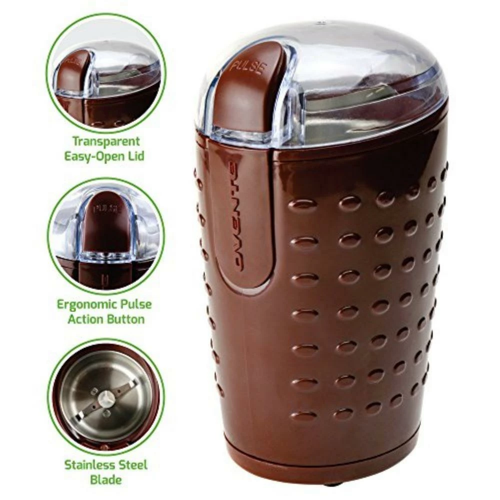Coffee Makers Ovente 2.5 Oz. Brown One-Touch Electric Coffee Grinder With Transparent Easy Open Lid And Stainless Steel Blades 4 Coffee Makers Ovente 2.5 Oz. Brown One-Touch Electric Coffee Grinder With Transparent Easy Open Lid And Stainless Steel Blades - Image 2
