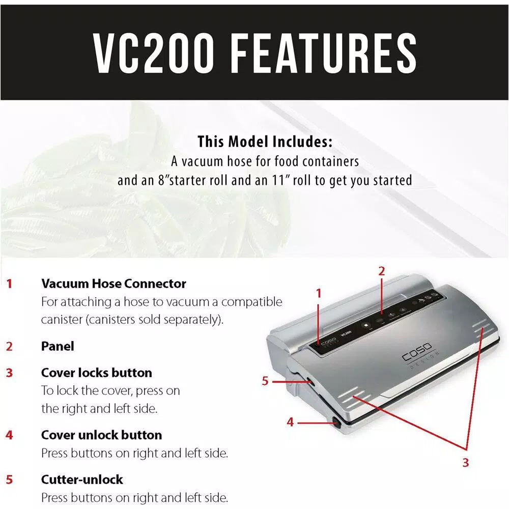Food Processing CASO VC 200 Brushed Black Stainless Steel Food Vacuum Sealer 7 Food Processing CASO VC 200 Brushed Black Stainless Steel Food Vacuum Sealer - Image 5