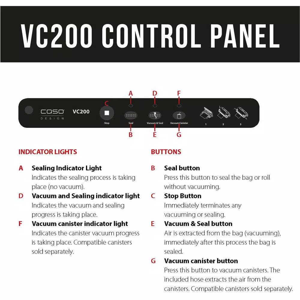 Food Processing CASO VC 200 Brushed Black Stainless Steel Food Vacuum Sealer 10 Food Processing CASO VC 200 Brushed Black Stainless Steel Food Vacuum Sealer - Image 8