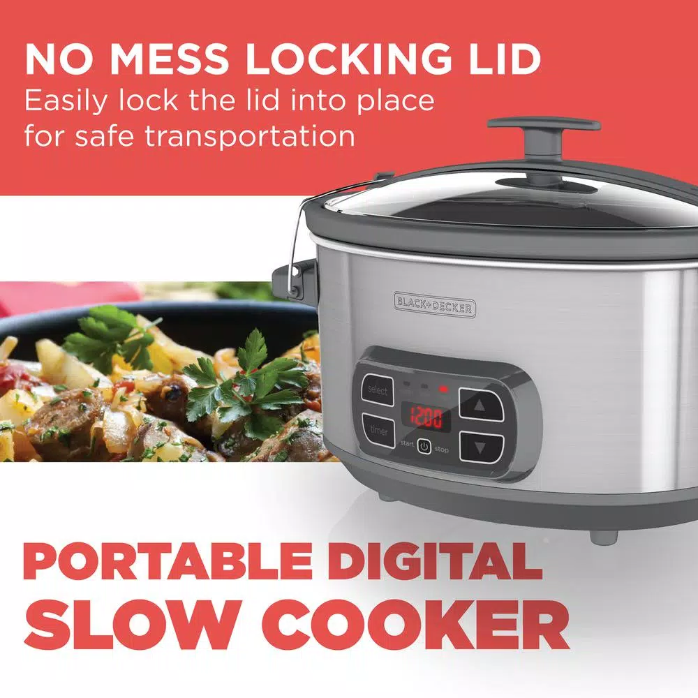 Cookers BLACK+DECKER 7 Qt. Brushed Stainless Steel Programmable Slow Cooker 7 Cookers BLACK+DECKER 7 Qt. Brushed Stainless Steel Programmable Slow Cooker - Image 5