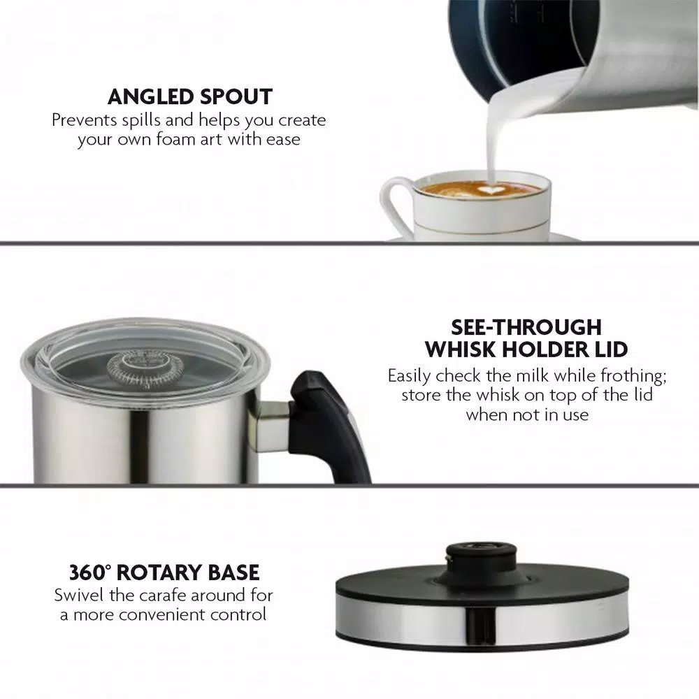 Coffee Makers Ovente 1.25-Cup Chrome Electric Double Wall Stainless Steel Milk Frother, Frothing & Heating Whisks, Espresso Machine Latte 7 Coffee Makers Ovente 1.25-Cup Chrome Electric Double Wall Stainless Steel Milk Frother, Frothing & Heating Whisks, Espresso Machine Latte - Image 5