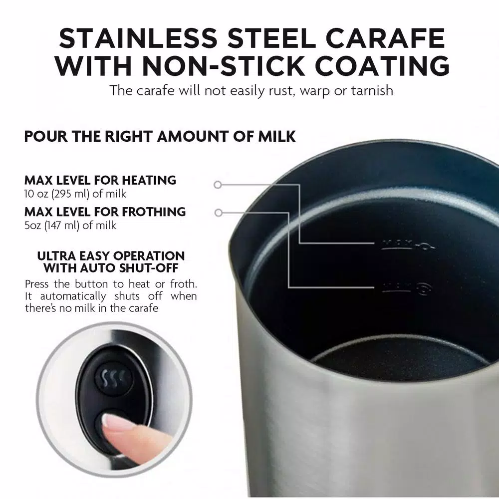 Coffee Makers Ovente 1.25-Cup Chrome Electric Double Wall Stainless Steel Milk Frother, Frothing & Heating Whisks, Espresso Machine Latte 5 Coffee Makers Ovente 1.25-Cup Chrome Electric Double Wall Stainless Steel Milk Frother, Frothing & Heating Whisks, Espresso Machine Latte - Image 3