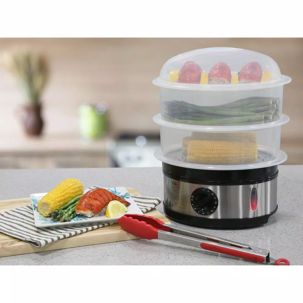 Cookers Elite 8.5 Qt. Stainless Steel Plastic 3-Tier Food Steamer 5 Cookers Elite 8.5 Qt. Stainless Steel Plastic 3-Tier Food Steamer - Image 3