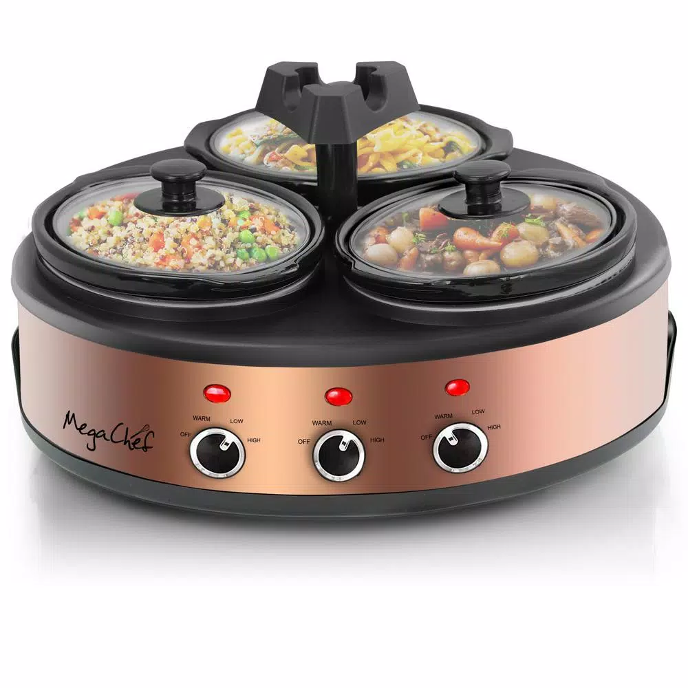 Cookers MegaChef Triple 4.5 Qt. Copper Slow Cooker With Glass Lids 4 Cookers MegaChef Triple 4.5 Qt. Copper Slow Cooker With Glass Lids - Image 2