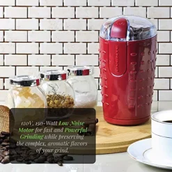 Coffee Makers Ovente 2.5 Oz. Maroon One-Touch Electric Coffee Grinder With Transparent Easy Open Lid And Stainless Steel Blades -Dessert Makers Popular Store maroon ovente coffee grinders cg225m 31 1000