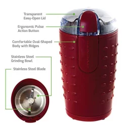 Coffee Makers Ovente 2.5 Oz. Maroon One-Touch Electric Coffee Grinder With Transparent Easy Open Lid And Stainless Steel Blades -Dessert Makers Popular Store maroon ovente coffee grinders cg225m c3 1000