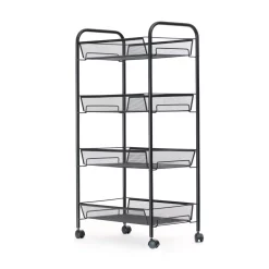 Coffee Makers Mind Reader Roll 4-Shelf Rolling Black Metal Mesh Coffee Cart