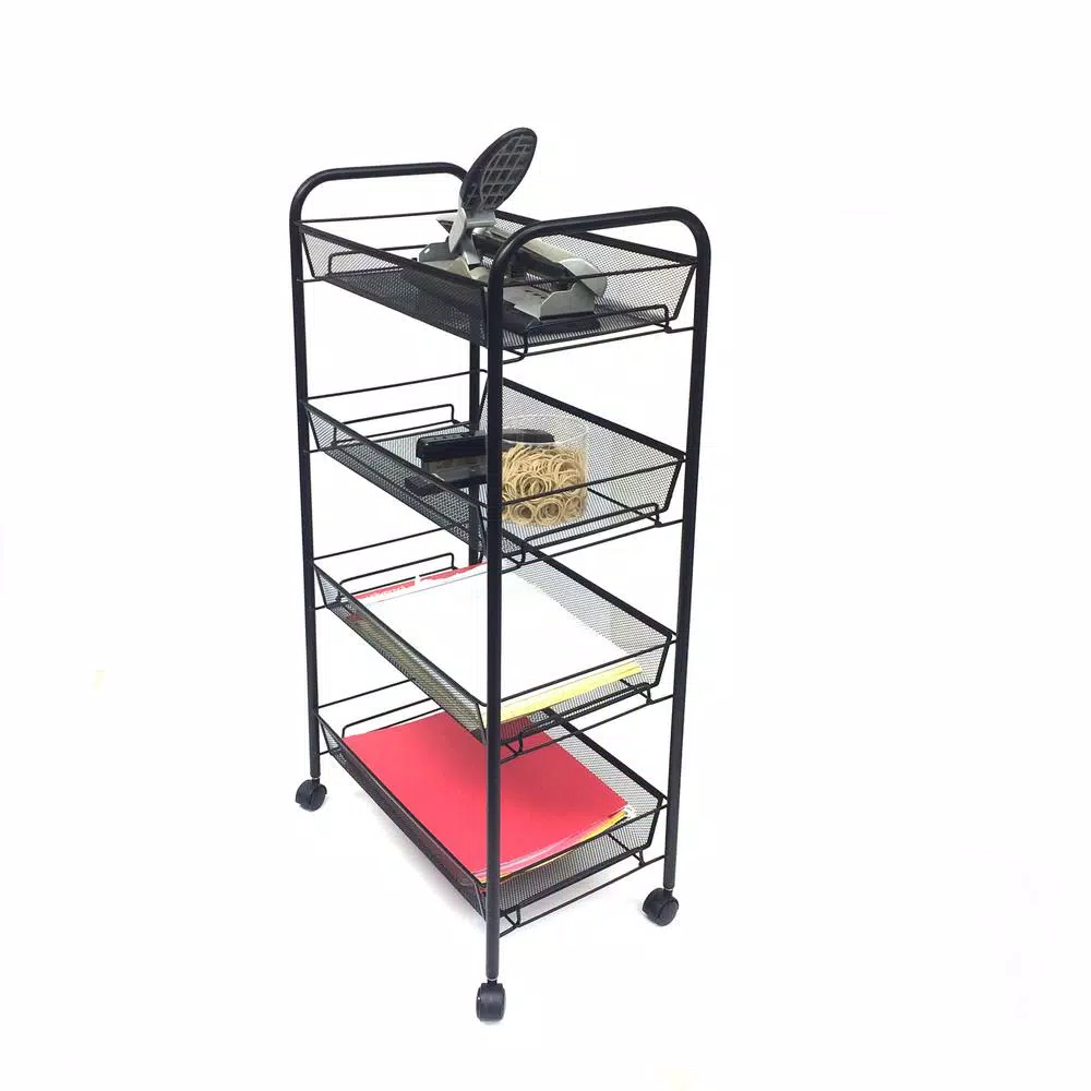 Coffee Makers Mind Reader Roll 4-Shelf Rolling Black Metal Mesh Coffee Cart 4 Coffee Makers Mind Reader Roll 4-Shelf Rolling Black Metal Mesh Coffee Cart - Image 2