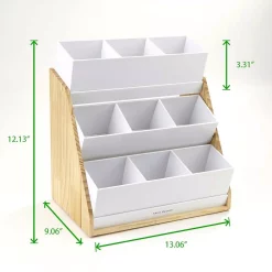 Coffee Makers Mind Reader 9-Compartment White Condiment Organizer With Wood Base -Dessert Makers Popular Store mind reader coffee accessories comp9wd wht fa 1000